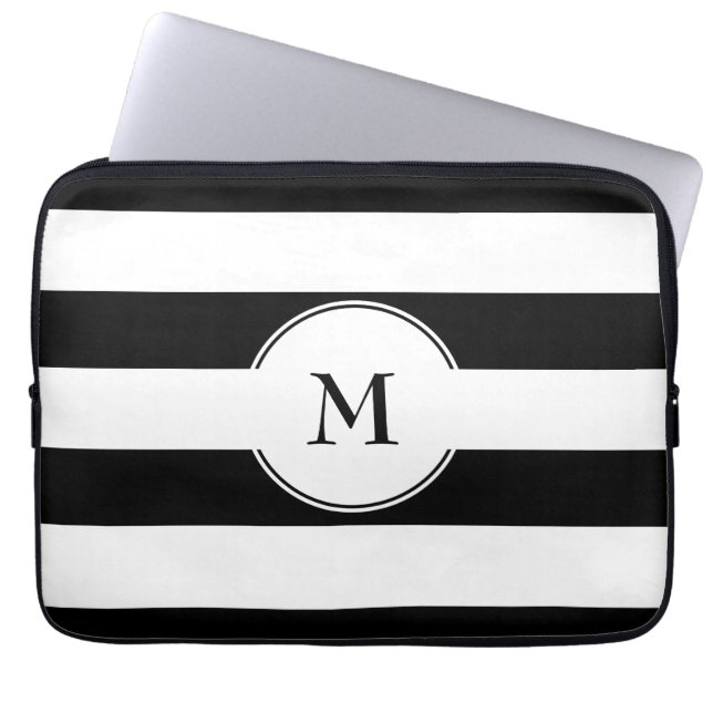 Monogram oogstzwart-wit patroon laptop sleeve (Voorkant)