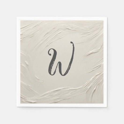 Monogram op abstract ivoorkleurige textuur servet (Voorkant)
