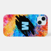 Monogram op abstract regenboog achtergrond iPhone 15 case (Achterkant horizontaal)