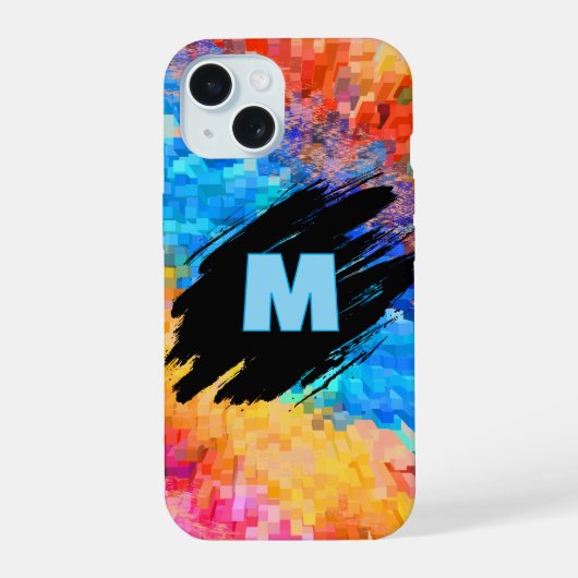 Monogram op abstract regenboog achtergrond iPhone 15 case (Achterkant)