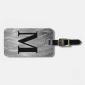 Monogram op abstract zilver geborsteld metaal bagagelabel (Voorkant horizontaal)