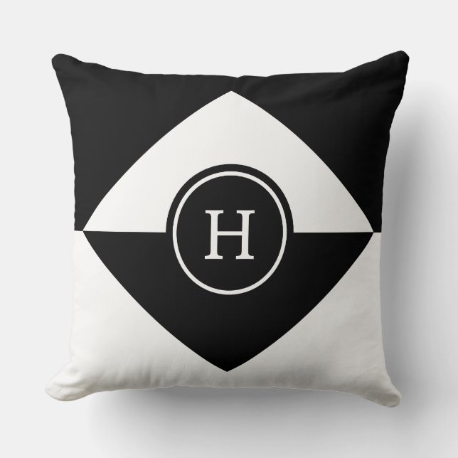 Monogram op Abstract Zwart en Wit Worp Kussen (Voorkant)