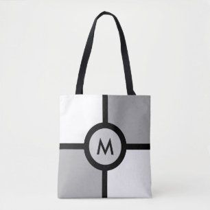 Monogram op Abstract zwart grijs en wit Tote Bag