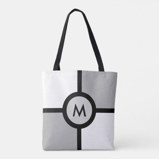 Monogram op Abstract zwart grijs en wit Tote Bag (Achterkant)