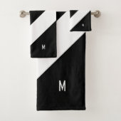 Monogram op Abstract zwart-wit gestreept Bad Handdoek (Insitu)