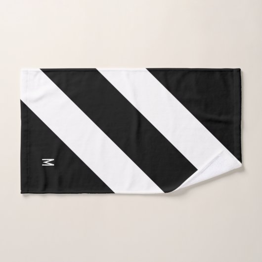 Monogram op Abstract zwart-wit gestreept Bad Handdoek (Handdoek)