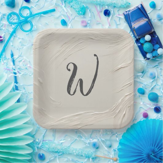 Monogram op Abstracte ivoren textuur Papieren Bordje (Feest)