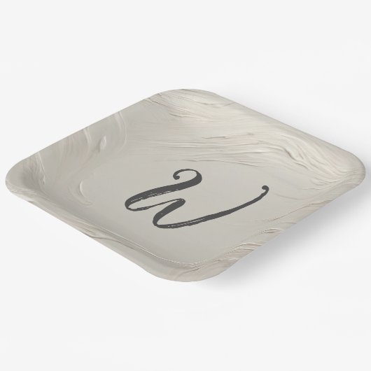 Monogram op Abstracte ivoren textuur Papieren Bordje (Gebogen)