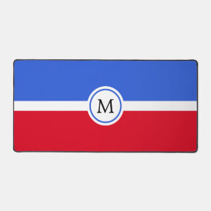 Monogram op betoverende saffier blauw, rood & wit bureaumat