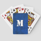 monogram op blauw abstract leder pokerkaarten (Achterkant)