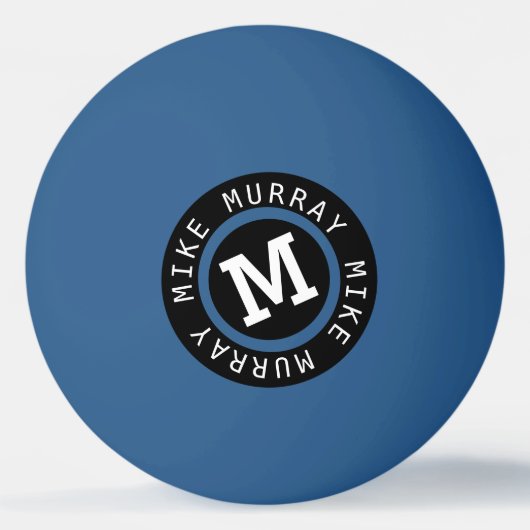 monogram op blauw pingpongbal (Achterkant)