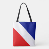 Monogram op blauw rood en wit diagonaal gestreept tote bag (Achterkant)