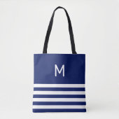 Monogram op blauw & wit gestreept tote bag (Voorkant)