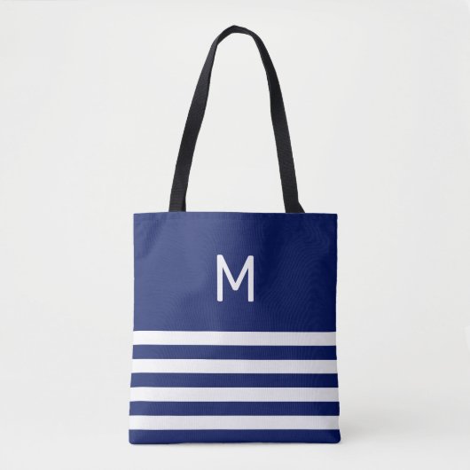 Monogram op blauw & wit gestreept tote bag (Voorkant)