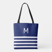 Monogram op blauw & wit gestreept tote bag (Achterkant)