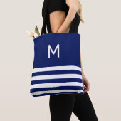 Monogram op blauw & wit gestreept tote bag (Dichtbij)