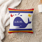 MONOGRAM op blauwe, gele en rode walvissen op witt Kussen (Deken)
