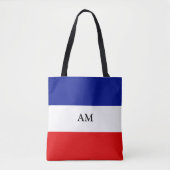 Monogram op blauwe rode en witte gestreept Canvas  Tote Bag (Voorkant)