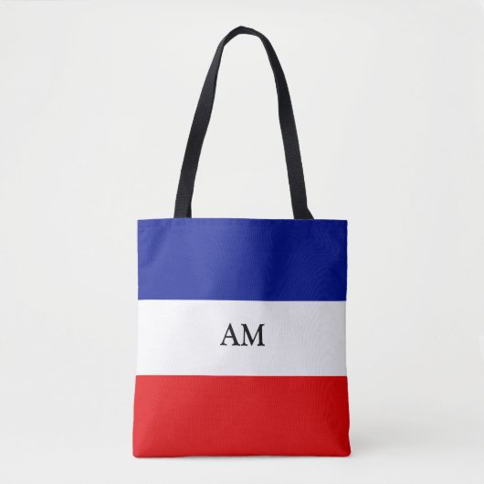 Monogram op blauwe rode en witte gestreepte tote b bag (Voorkant)