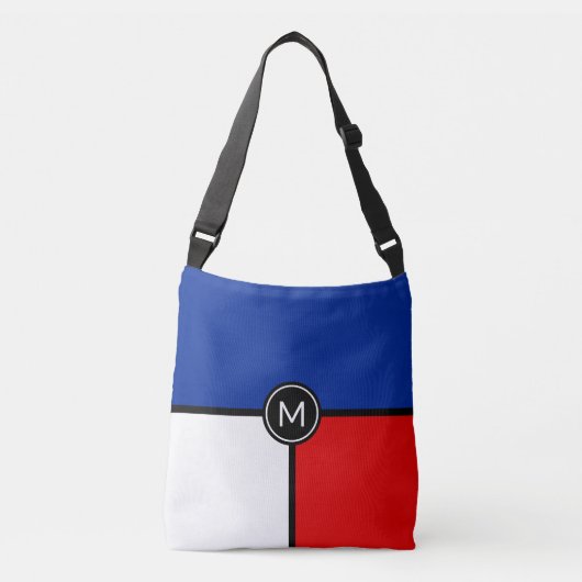 Monogram op blauwe, rode en witte schoudertas crossbody tas (Voorkant)