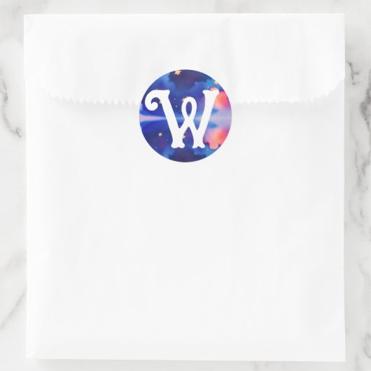  Monogram op Blauwe Waterverf Sky Galaxy Ronde Sticker (Tas)