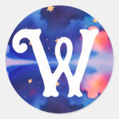  Monogram op Blauwe Waterverf Sky Galaxy Ronde Sticker (Voorkant)
