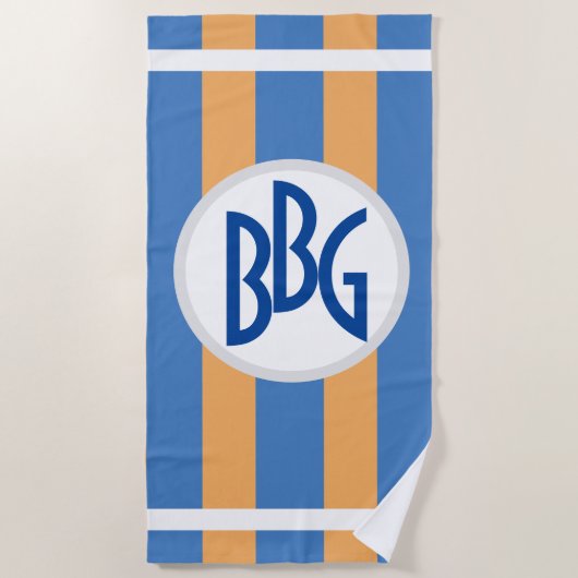 Monogram op brede strepen van Marine Blue & Marigo Strandlaken (Voorkant)