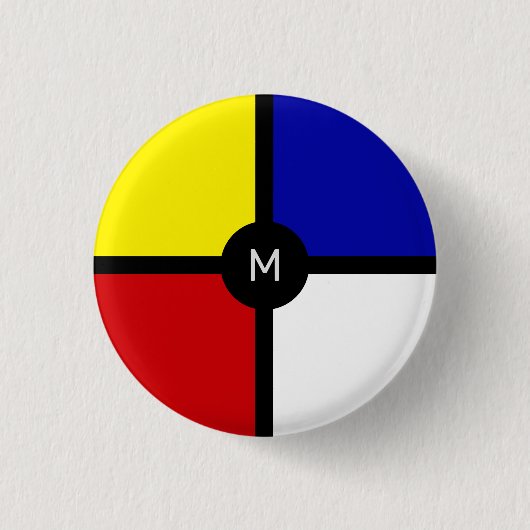 Monogram op de stijlvolle Mondriaan Geïnspireerde  Ronde Button 3,2 Cm (Voorkant)