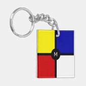 Monogram op de stijlvolle Mondriaan Geïnspireerde  Sleutelhanger (Voorkant Links)