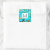 monogram op de turquoise stone square sticker (Tas)