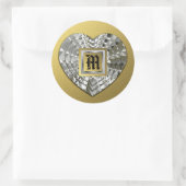 Monogram op diamanten hart gouden afdichtingen en ronde sticker (Tas)
