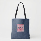 Monogram op donkere denimprint schouder tote bag (Voorkant)