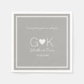 Monogram op een grijze bruiloft servet met bericht (Voorkant)