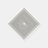 Monogram op een grijze bruiloft servet met bericht (Hoek)