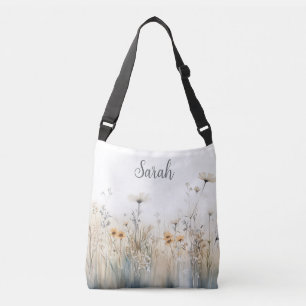 Monogram op een Landelijk Veld met Wilde Bloemen Crossbody Tas