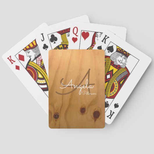 monogram op faux-hout pokerkaarten (Achterkant)