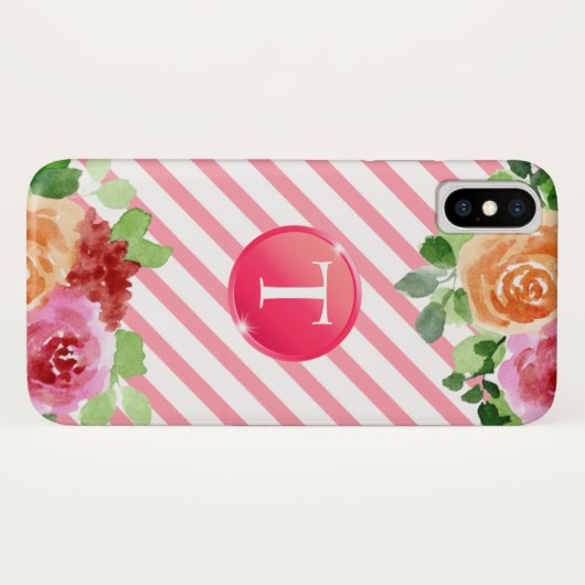 Monogram op Floral iPhone X Hoesje (Achterkant (horizontaal))