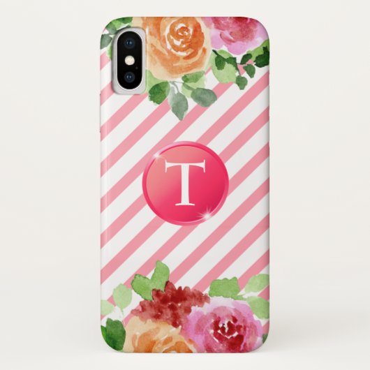 Monogram op Floral iPhone X Hoesje (Achterkant)
