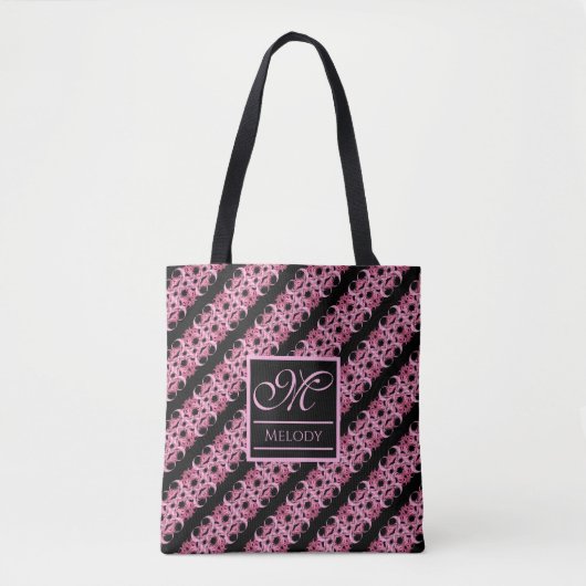 Monogram op fractal roze en zwart Tas (Voorkant)