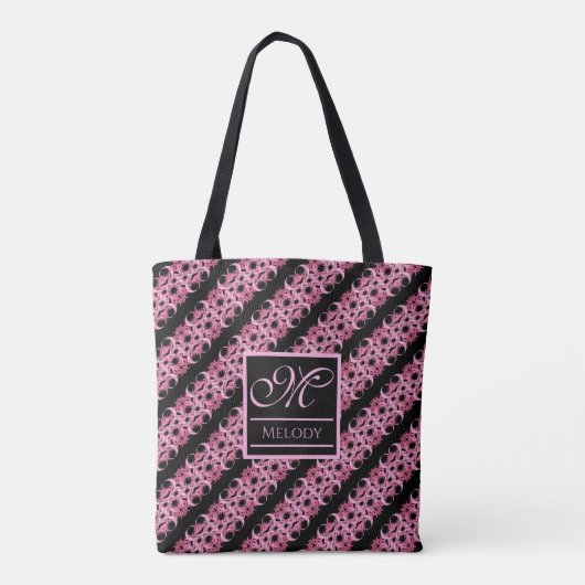 Monogram op fractal roze en zwart Tas (Achterkant)