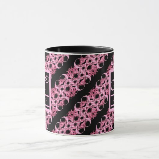 Monogram op fractale roze en zwart mok (Midden)