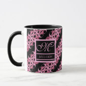 Monogram op fractale roze en zwart mok (Links)