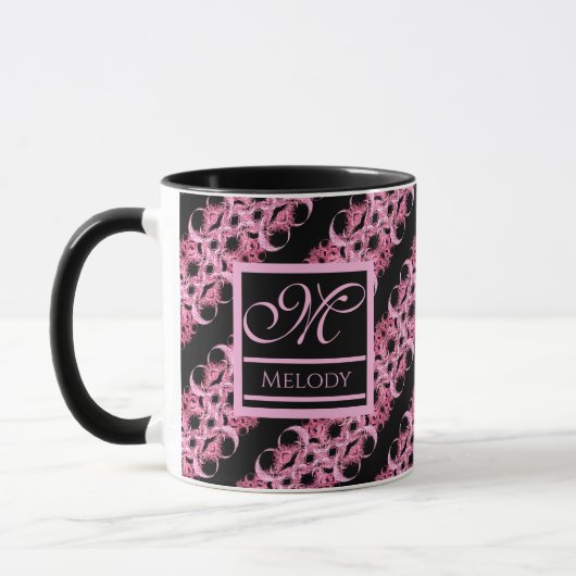 Monogram op fractale roze en zwart mok (Links)