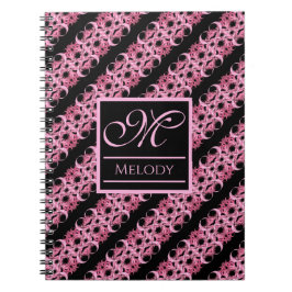Monogram op Fractale Roze en Zwart Notitieboek