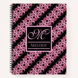 Monogram op fractale roze en zwart notitieboek
