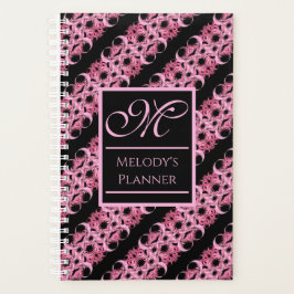 Monogram op fractale roze en zwarte harde onderlaa planner