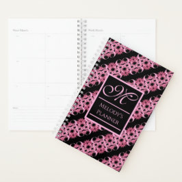 Monogram op fractale roze en zwarte waszak planner