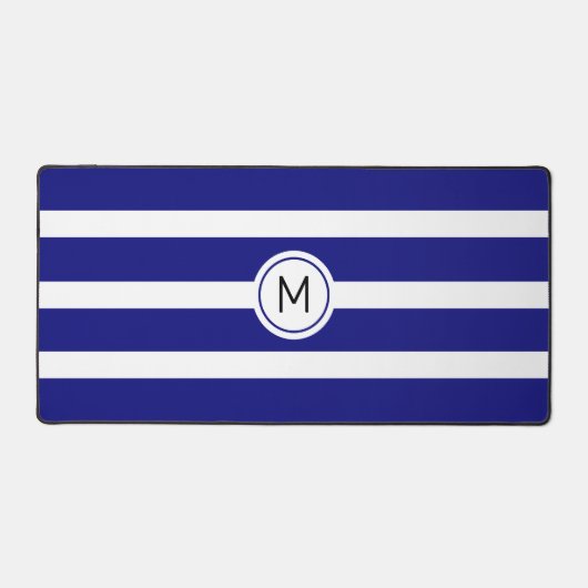 Monogram op Gestreept Blauw & Wit Bureaumat (Voorkant)