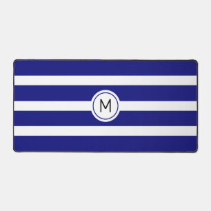 Monogram op gestreepte blauwe en witte ondergrond bureaumat