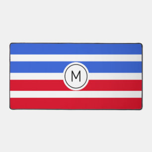 Monogram op gestreepte blauwe, rode en witte onder bureaumat